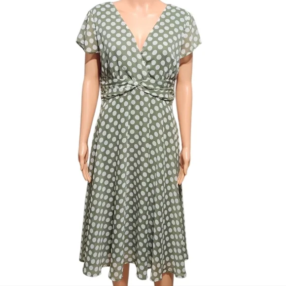 Connected Apparel Olive Polka Dot Midi Dress - Picture 3 of 7
